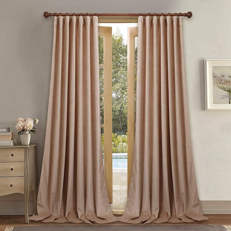 StangH Blush Beige Velvet Curtains Light Blocking Kids Curtains for Girls Bedroom, Rod Pocket Back Tab Privacy Thermal Insulated Drapes for Nursery/Classroom, W52 x L84 inches, 2 Panels - Image 1